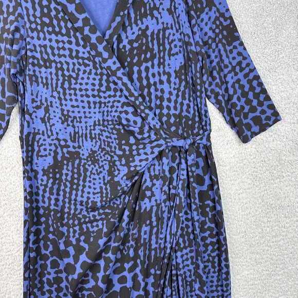Mercer & Madison 1X Blue Black Abstract Animal Print Faux Wrap Midi Dress - Picture 3 of 12